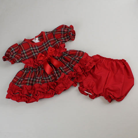  baby girls red tartan dress and bloomers