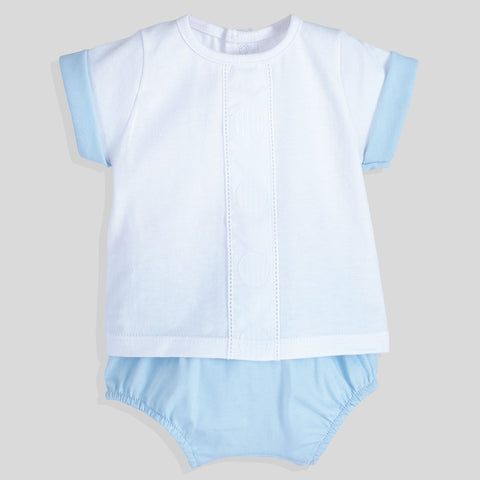 Calamaro Baby Boy 2-Piece Outfit – Embroidered Top & Blue Shorts