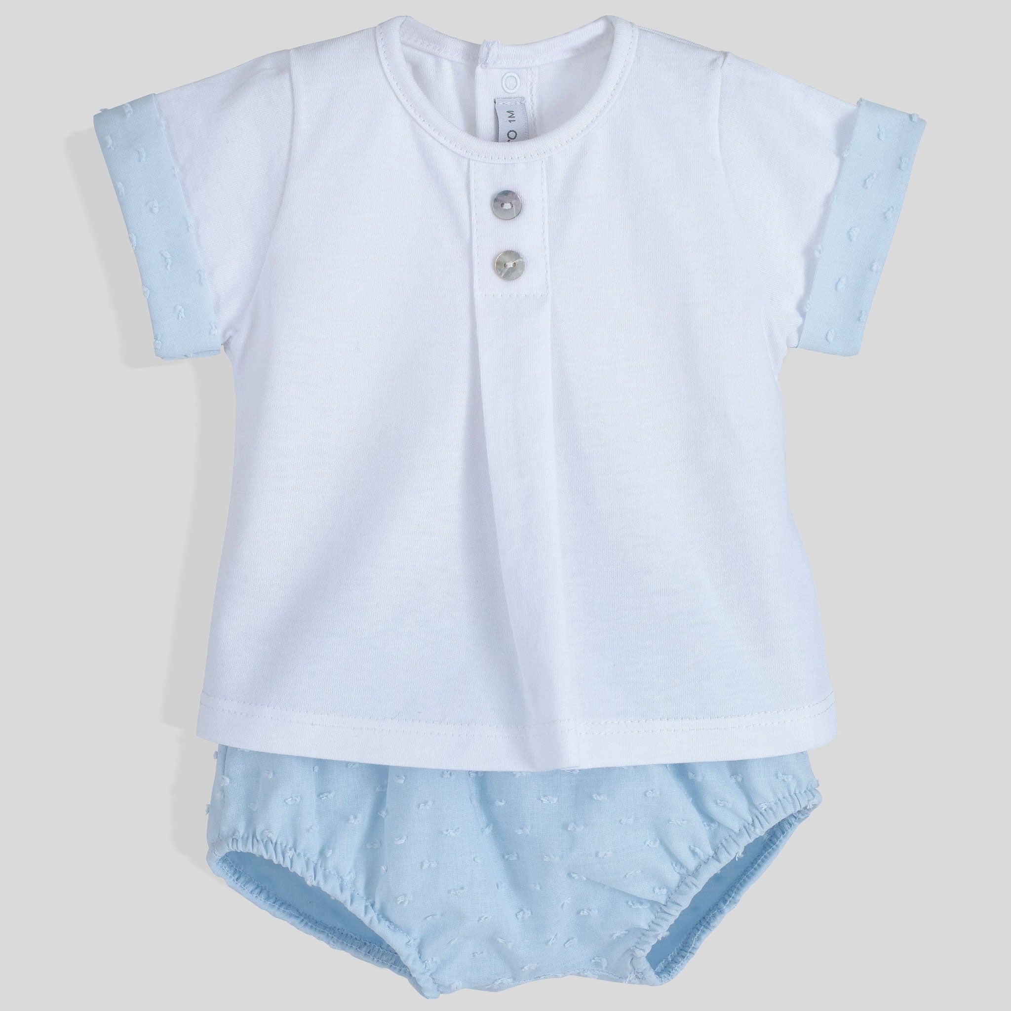 Calamaro Baby Boy 2-Piece Outfit – Pintuck Top & Blue Shorts