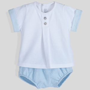 Calamaro Baby Boy 2-Piece Outfit – Pintuck Top & Blue Shorts