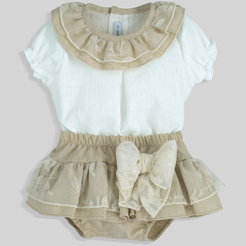 baby girls beige two piece outfit