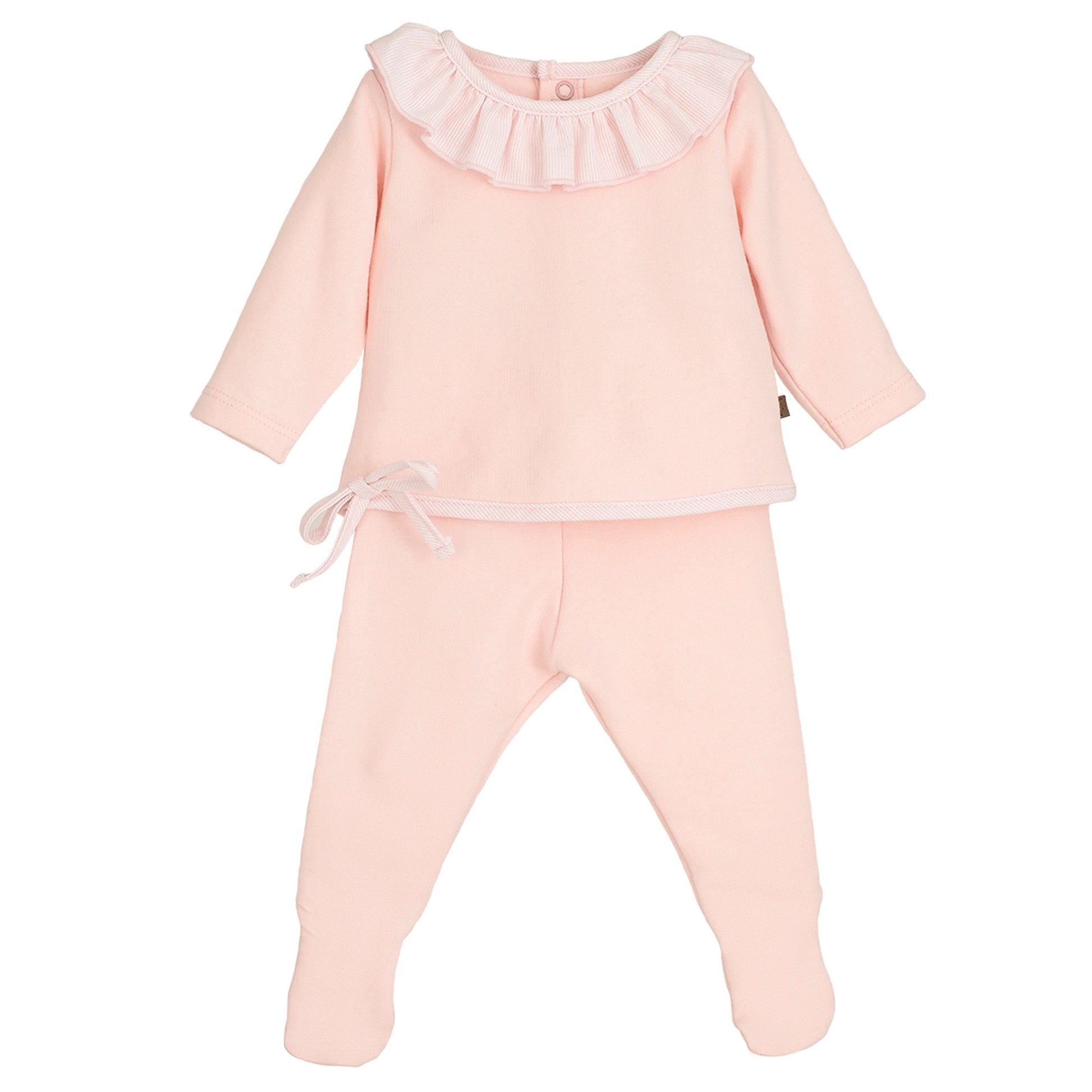 Soft Pink Baby Girl 2-Piece Outfit with Frill Collar – Lullaby