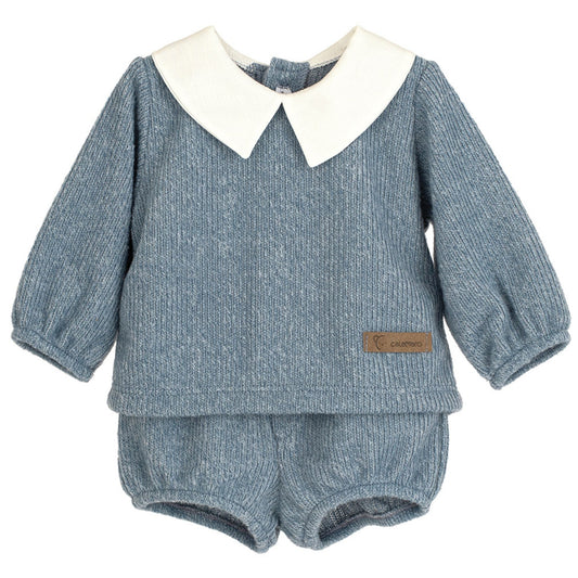 baby boys knitted two piece blue outfit