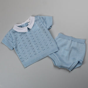 Baby Boy Knitted Shirt & Jam Pants Outfit - Blue