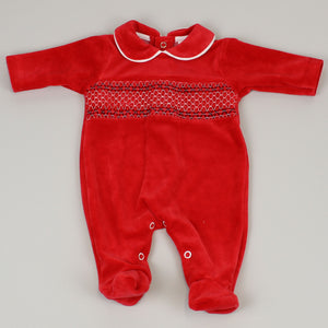 red velour all in one baby 