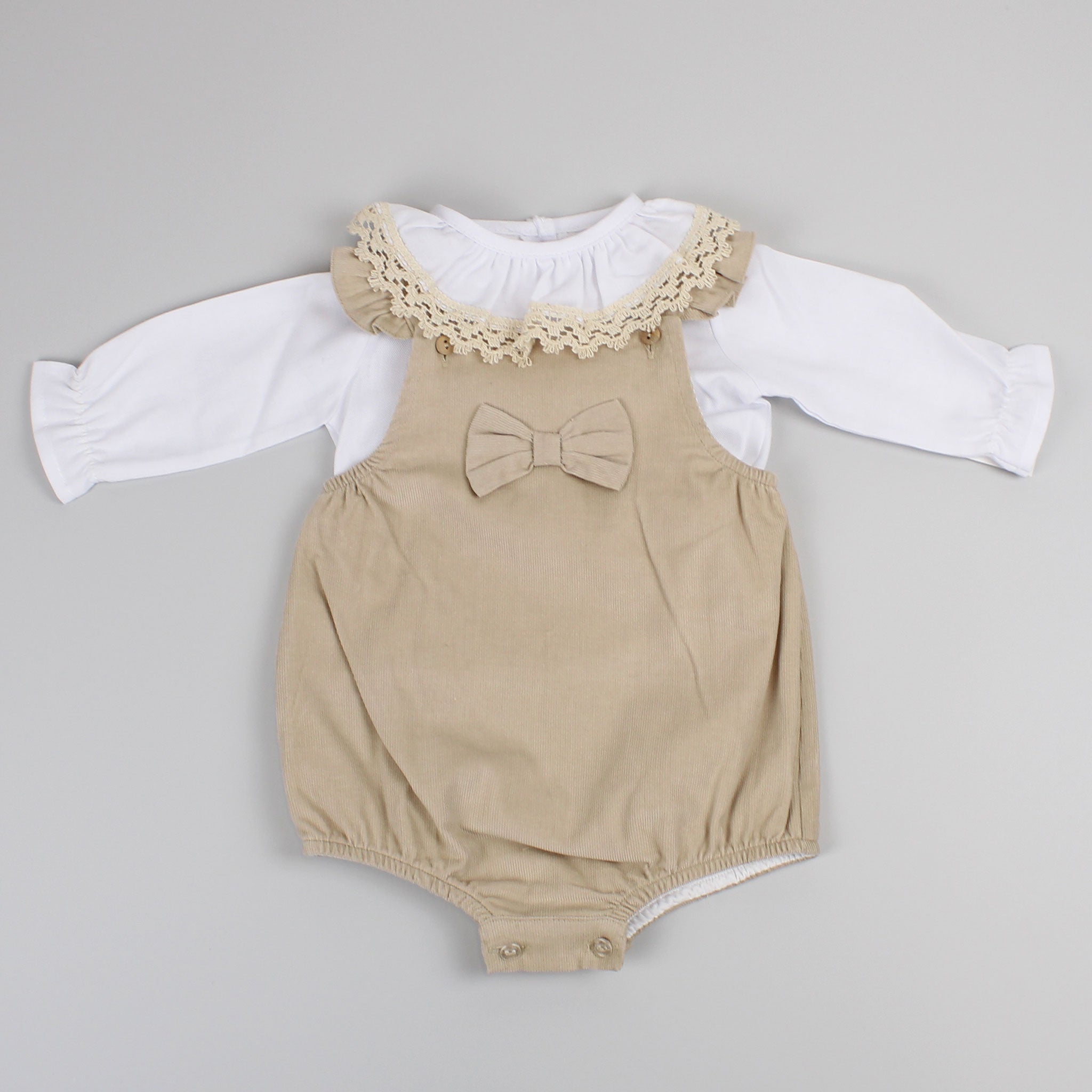 baby girls beige corded romper and shirt