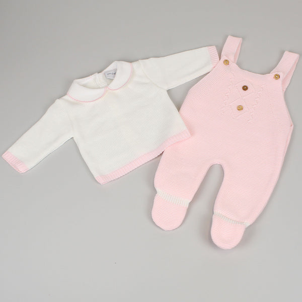 baby girls pink knitted outfit overalls and jumper