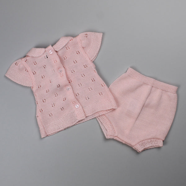 baby girls pink knitted jam pants and top
