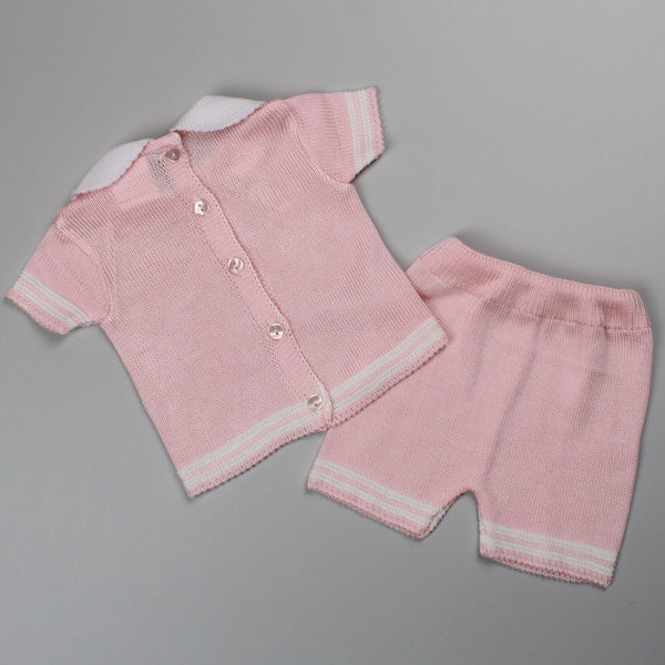 Baby Girls Knitted Shirt & Shorts Outfit - Pink