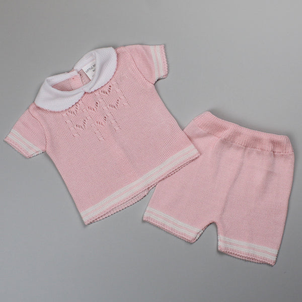 Baby Girls Knitted Shirt & Shorts Outfit - Pink