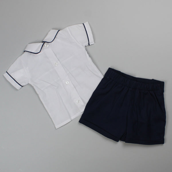 Baby Boys Smocked Shirt & Shorts - Navy