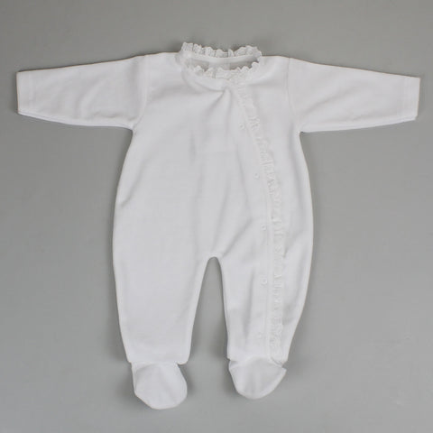 baby girls white traditional sleepsuit