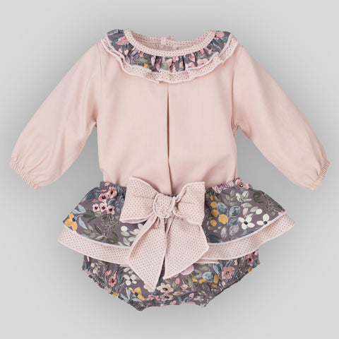 baby girls two piece set jam pant skirt and long sleeve pink top