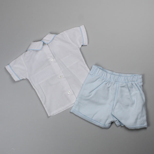 Baby Boys Smocked Shirt & Shorts- Light Blue