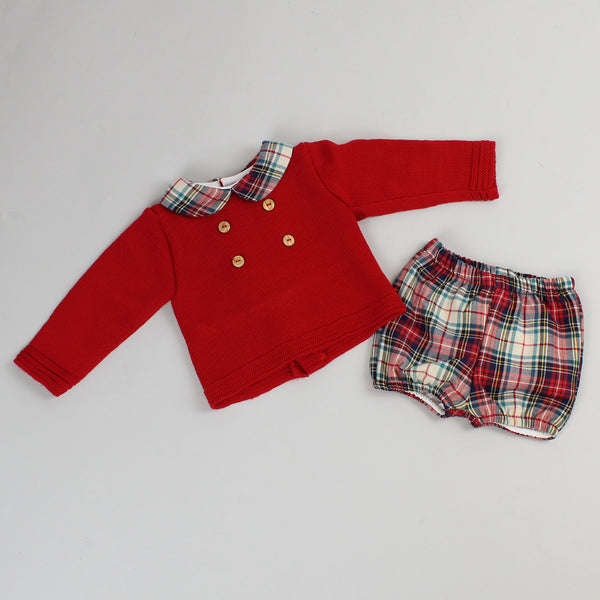 baby boys tartan knitted outfit