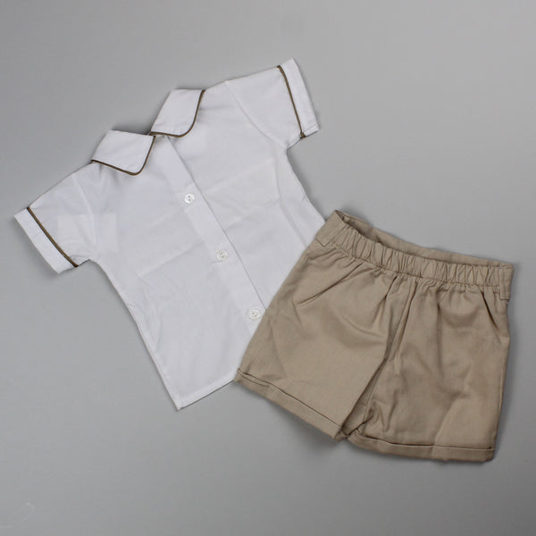 Baby Boys Smocked Shirt & Shorts - Beige