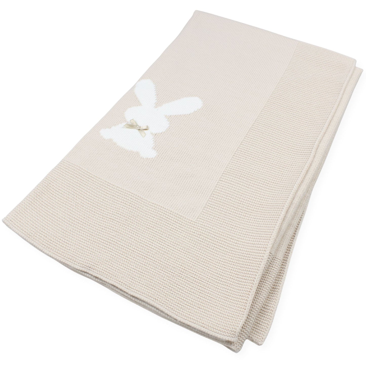 Pex Soft Knitted Baby Blanket with Bunny Design – Beige
