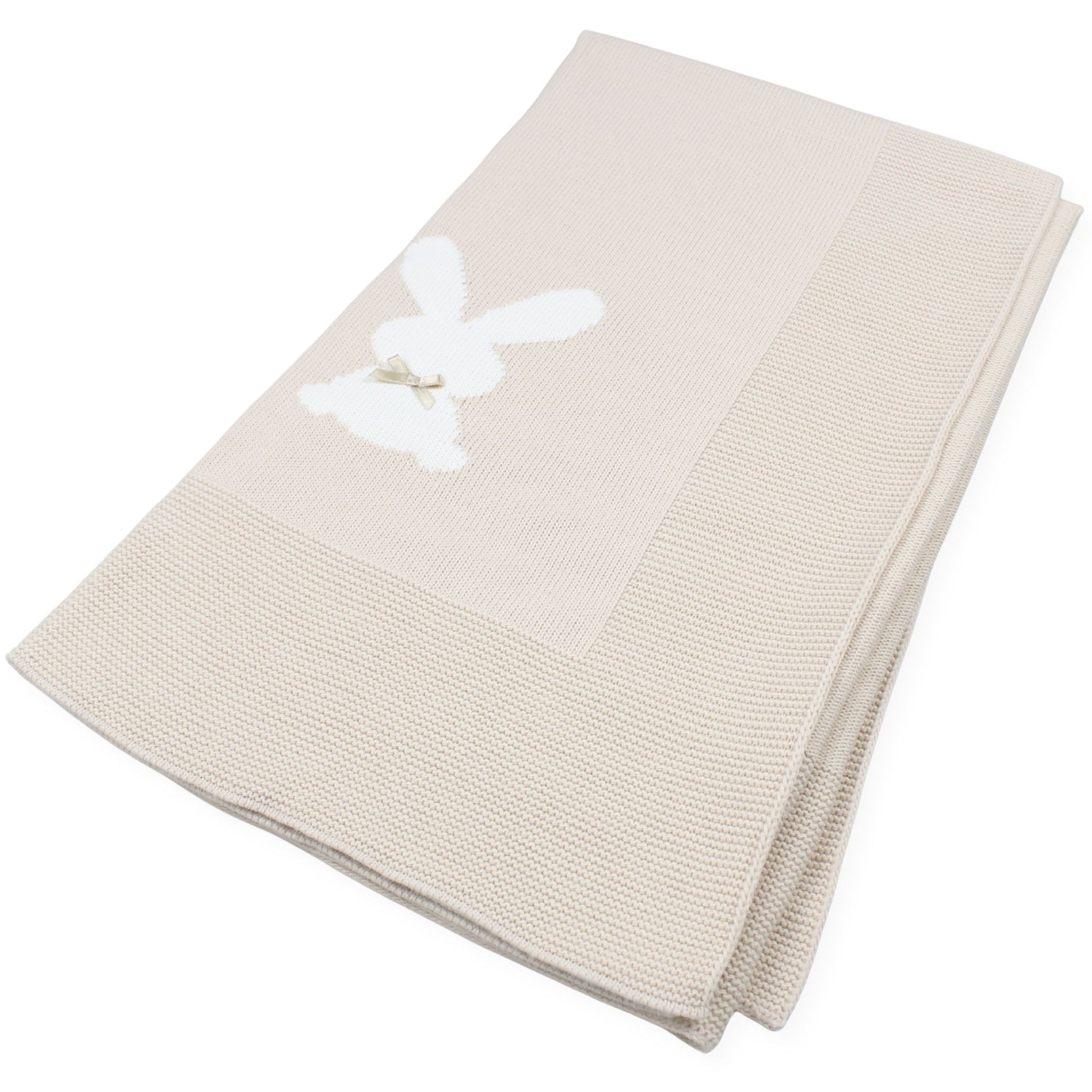 Pex Soft Knitted Baby Blanket with Bunny Design – Beige