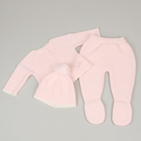 baby girls pink 3 piece knitted set