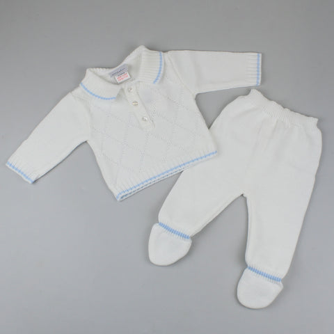 baby boys knitted white polo set with leggings