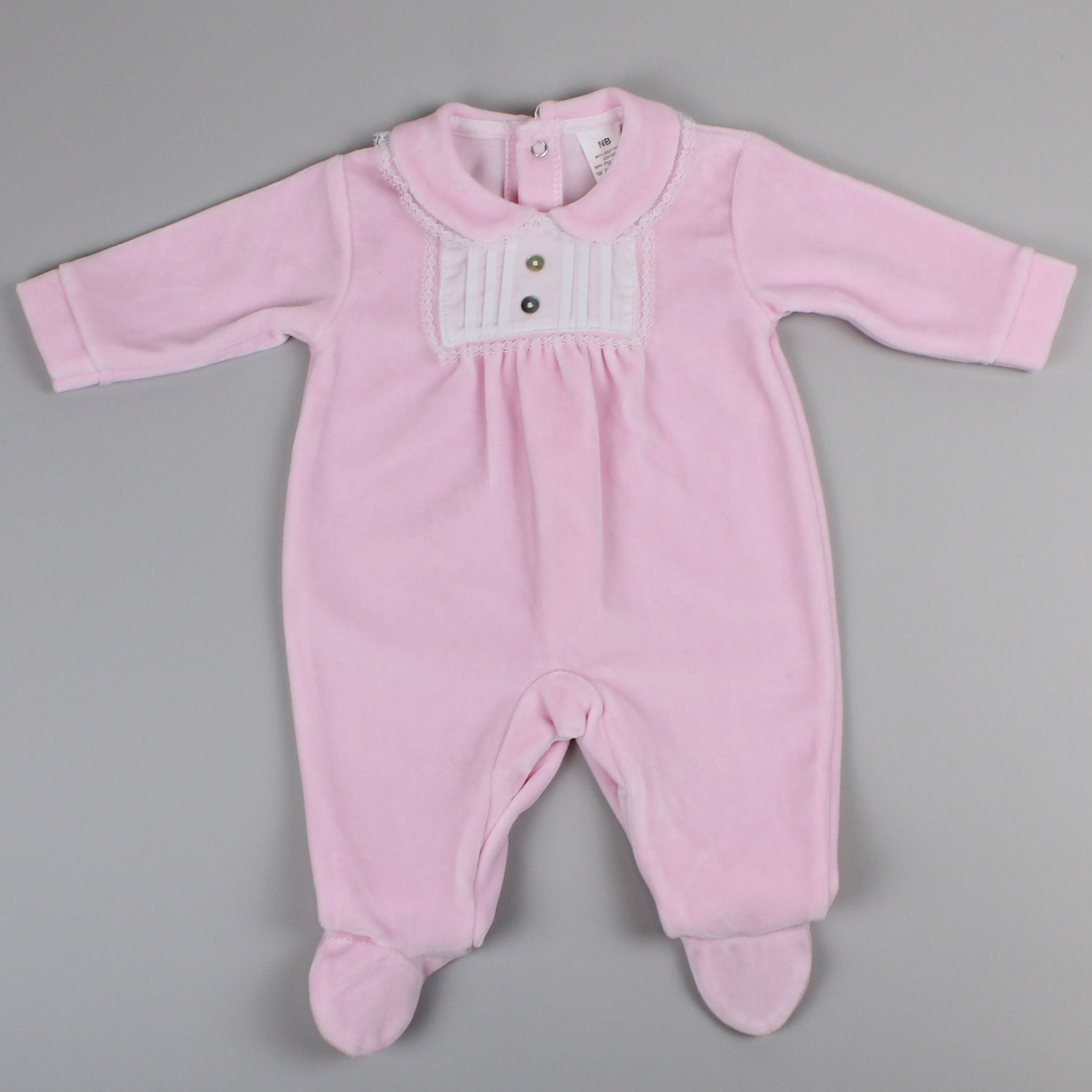 Baby Girls Velour Sleepsuit - All In One - Pink