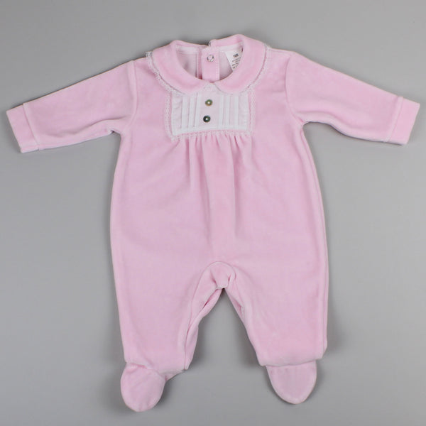 Baby Girls Velour Sleepsuit - All In One - Pink