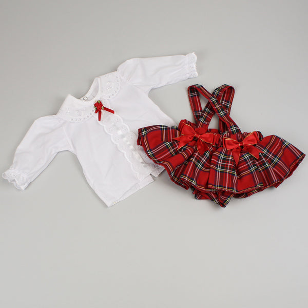 baby girls red tartan skirt and shorts