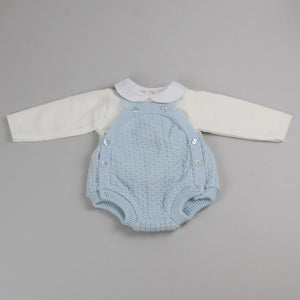 baby boys blue knitted romper and shirt