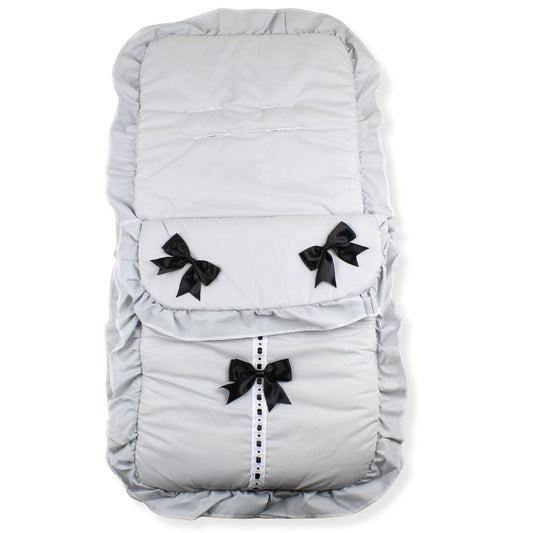 Grey Cosy Toes / Footmuff - With Black Bows