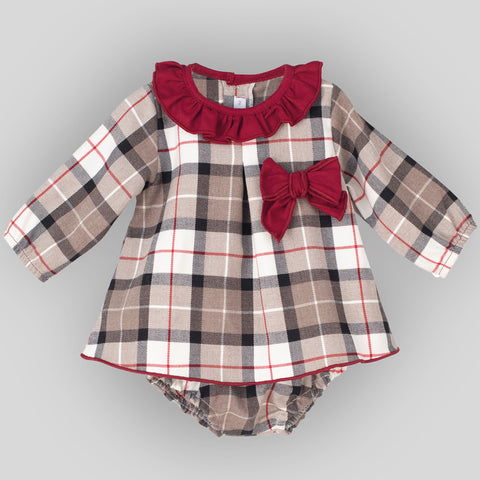 baby girls beige tartan outfit jampants and long sleeve top