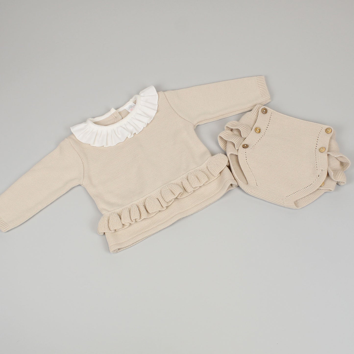 beige baby girls knitted set