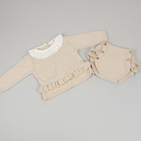 beige baby girls knitted set