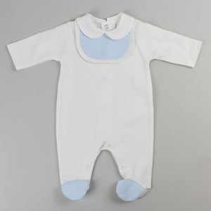 baby boys cotton white and blue sleepsuit