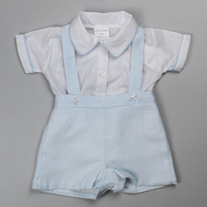 baby boys blue shorts with white shirt and braces