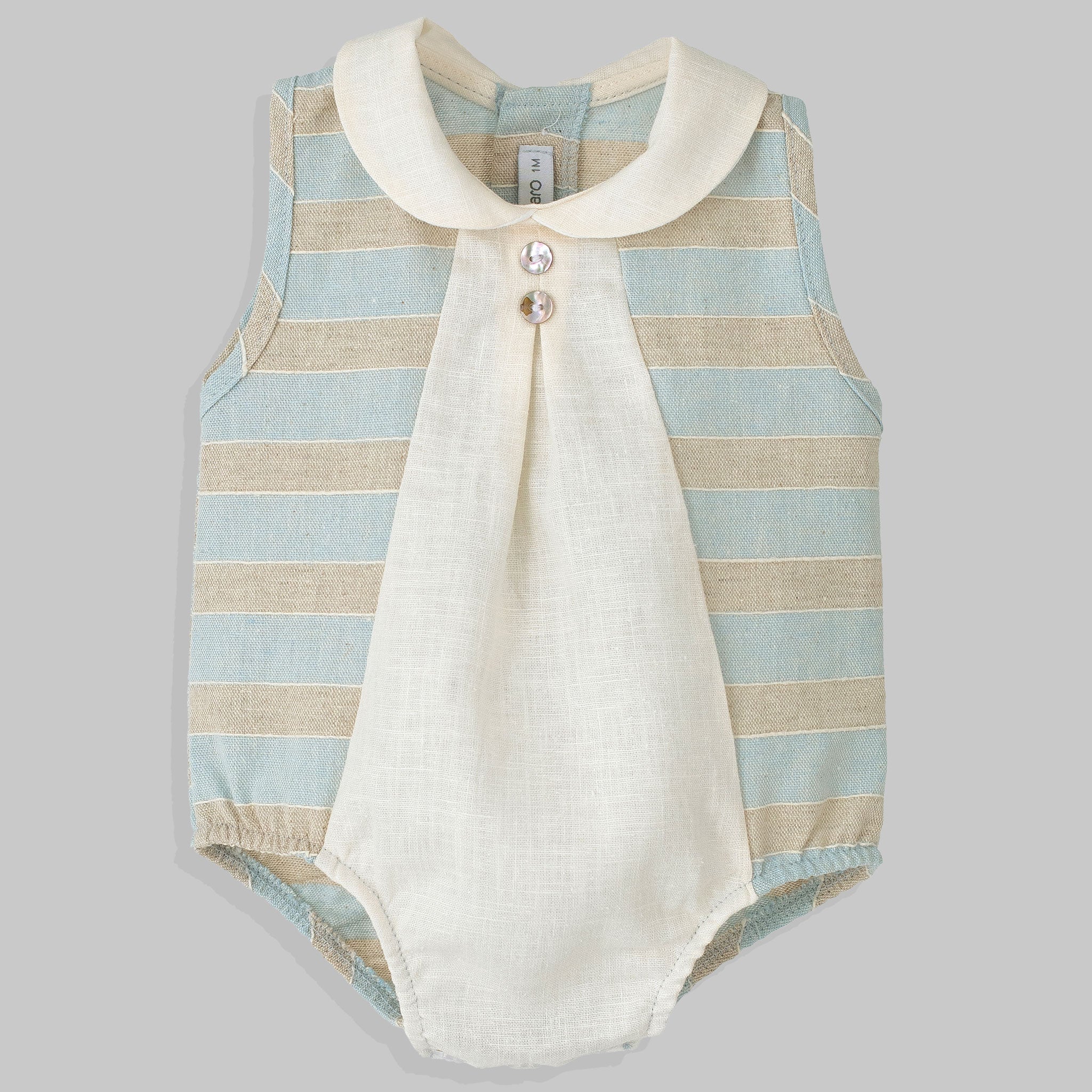 baby boys blue and beige striped romper