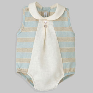 baby boys blue and beige striped romper