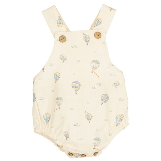 Baby romper with hot air balloon pattern on a white background