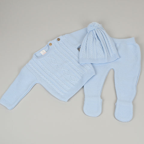 baby boys blue three piece outfit 