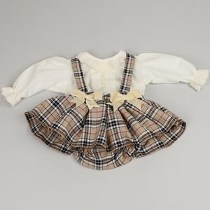 baby girls beige tartan outfit