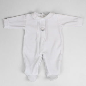 baby unisex white sleepsuit velour