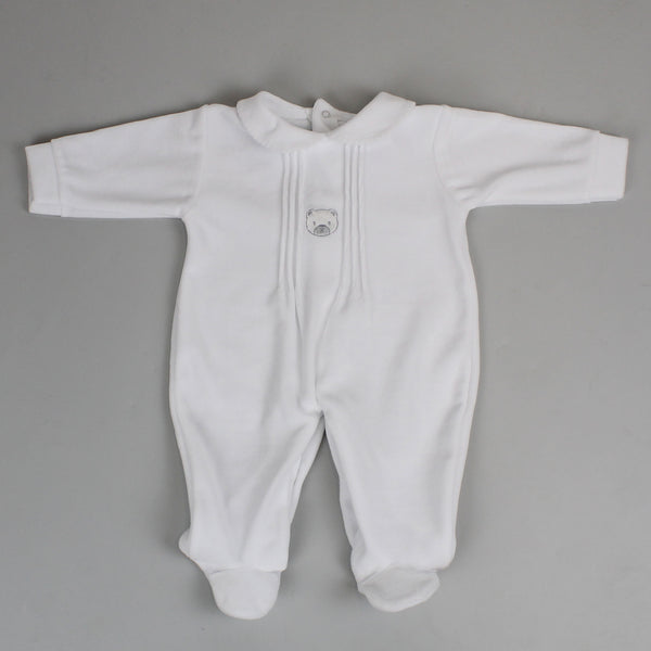 baby unisex white sleepsuit velour