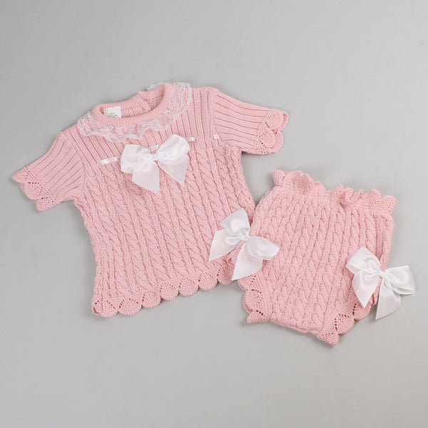 Baby girls two piece knitted short outfit
