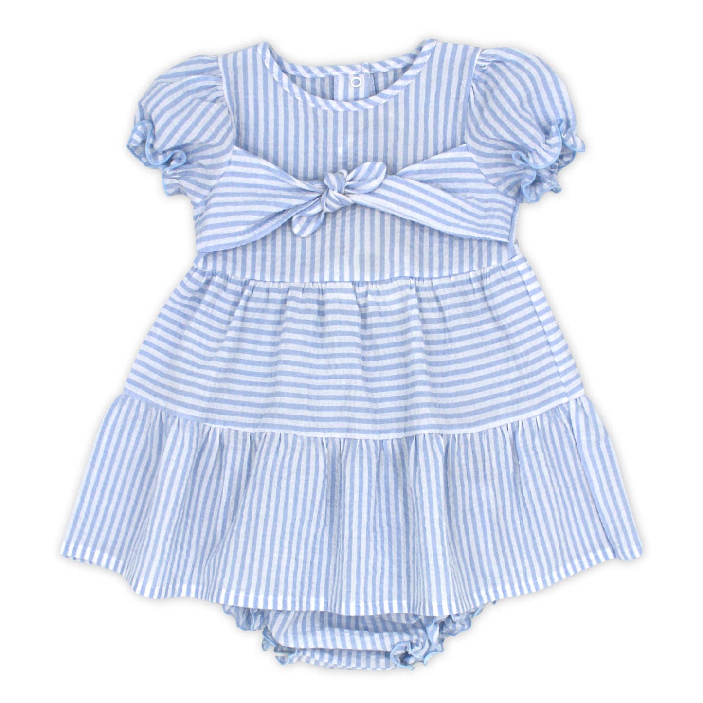 Baby girls blue striped dress and knickers