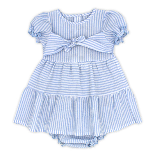 Baby girls blue striped dress and knickers