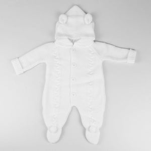 unisex white knitted baby pram suit outfit