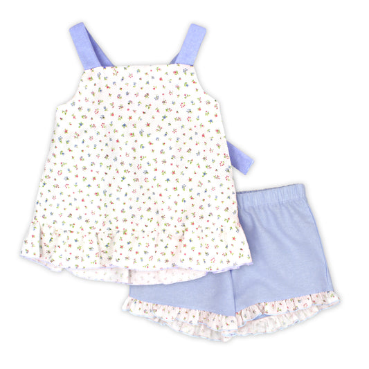Rapife Floral Baby Top & Blue Ruffle Shorts Set
