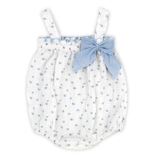 Rapife White & Blue Floral Baby Romper with Bow
