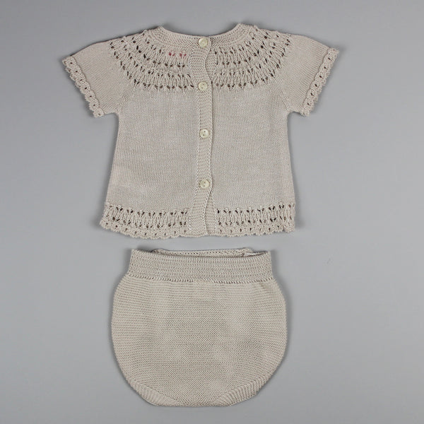 baby girls beige two piece outfit with jam pants
