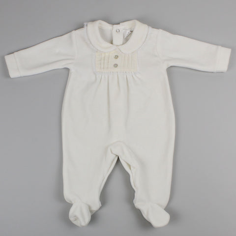 Baby girls cream velour sleepsuit