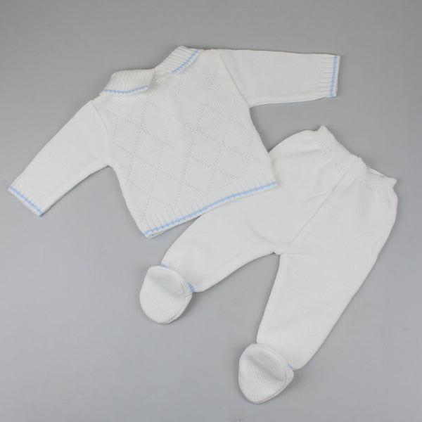 baby boys knitted leggings and top with polo collar